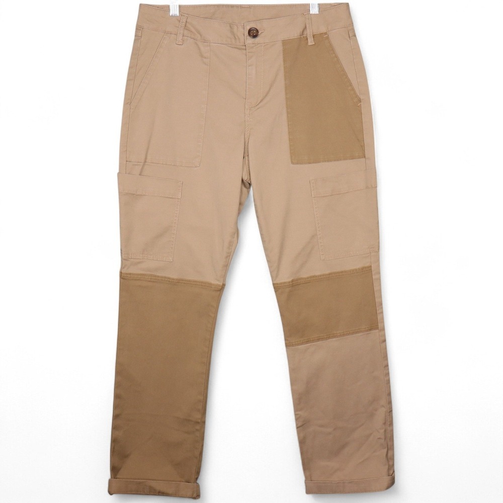 Cabi Captain Pants Womens Size 8 Khaki Colorblock Utility Pockets Cotton Blend
